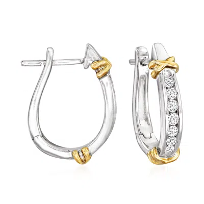 Ross-simons Diamond Hoop Earrings In Sterling Silver With 14kt Yellow Gold In White