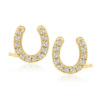 Ross-simons Diamond Horseshoe Stud Earrings In 18kt Gold Over Sterling In White
