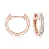 Ross-simons Diamond Huggie Hoop Earrings In 14kt Rose Gold In White