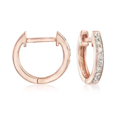 Ross-simons Diamond Huggie Hoop Earrings In 14kt Rose Gold In White