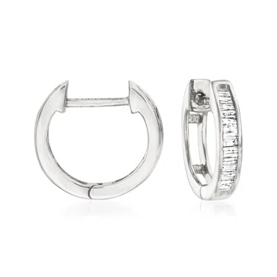 Ross-simons Diamond Huggie Hoop Earrings In Sterling Silver In Metallic