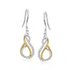 Ross-simons Diamond Infinity Drop Earrings In Sterling Silver And 18kt Gold Over Sterling In White