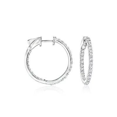 Ross-simons Diamond Inside-outside Hoop Earrings In 14kt White Gold In Silver