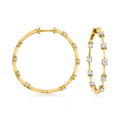 Ross-simons Diamond Inside-outside Hoop Earrings In 14kt Yellow Gold In White