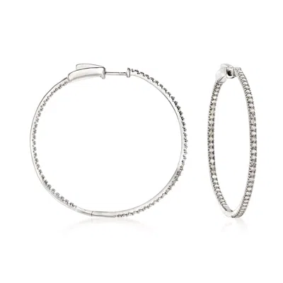 Ross-simons Diamond Inside-outside Hoop Earrings In Sterling Silver In White