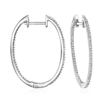 Ross-simons Diamond Inside-outside Hoop Earrings In Sterling Silver In White