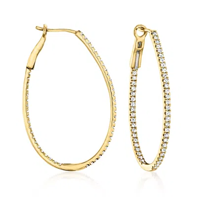 Ross-simons Diamond Inside-outside Oval Hoop Earrings In 14kt Yellow Gold In White