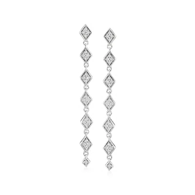 Ross-simons Diamond Kite-shaped Linear Drop Earrings In Sterling Silver In White