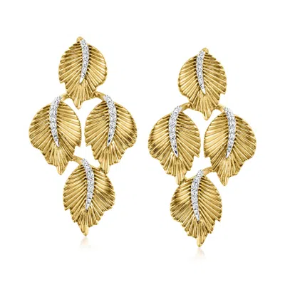 Ross-simons Diamond Leaf Drop Earrings In 18kt Gold Over Sterling