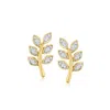 Ross-simons Diamond Leaf Earrings In 18kt Gold Over Sterling