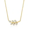 Ross-simons Diamond Leaf Necklace In 18kt Gold Over Sterling