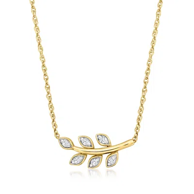 Ross-simons Diamond Leaf Necklace In 18kt Gold Over Sterling