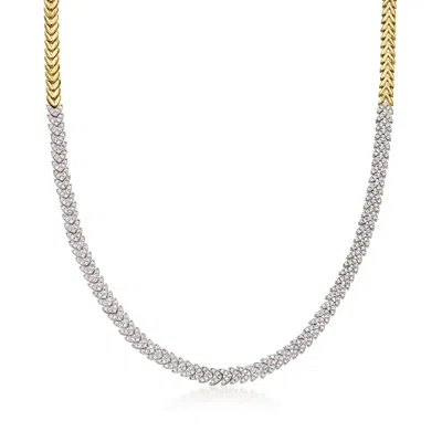 Ross-simons Diamond Leaf Necklace In 18kt Gold Over Sterling In Metallic