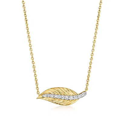 Ross-simons Diamond Leaf Necklace In 18kt Gold Over Sterling In Multi