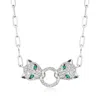 Ross-simons Diamond Leopard Paper Clip Link Necklace With Emerald Accents In Sterling Silver In Green
