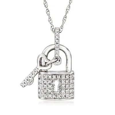 Ross-simons Diamond Lock And Heart Key Pendant Necklace In 14kt White Gold In Silver