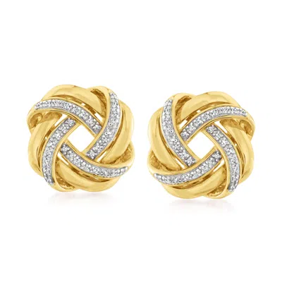 Ross-simons Diamond Love Knot Earrings In 18kt Yellow Gold Over Sterling In White
