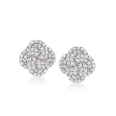 Ross-simons Diamond Love Knot Earrings In Sterling Silver