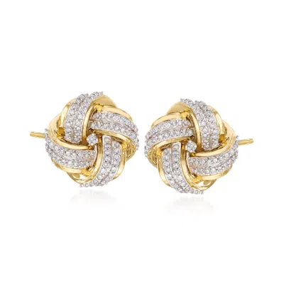 Ross-simons Diamond Love Knot Stud Earrings In 14kt Yellow Gold In White