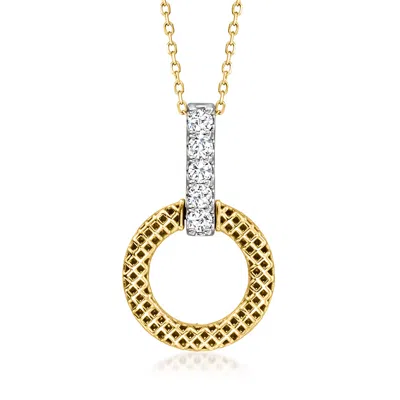 Ross-simons Diamond Mesh Circle Pendant Necklace In 18kt 2-tone Gold In Silver