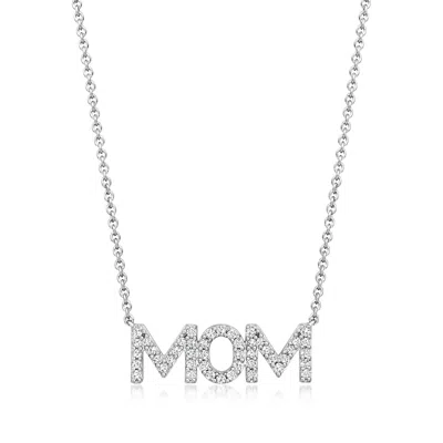 Ross-simons Diamond "mom" Necklace In Sterling Silver In Metallic