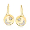 Ross-simons Diamond Moon And Star Drop Earrings In 14kt Yellow Gold In White
