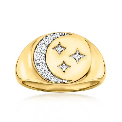 Ross-simons Diamond Moon And Stars Signet Ring In 18kt Gold Over Sterling In White