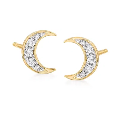 Ross-simons Diamond Moon Stud Earrings In 18kt Gold Over Sterling In White