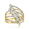 Ross-simons Diamond Multi-row Navette Ring In 18kt Gold Over Sterling In White