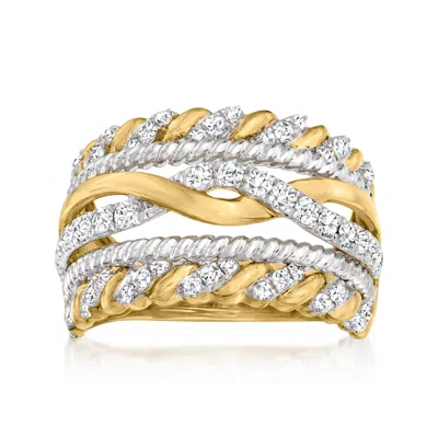Ross-simons Diamond Multi-row Twist Ring In 14kt 2-tone Gold In White