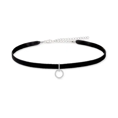 Ross-simons Diamond Open-circle Choker Necklace With Black Velvet Cord In Sterling Silver In Multi