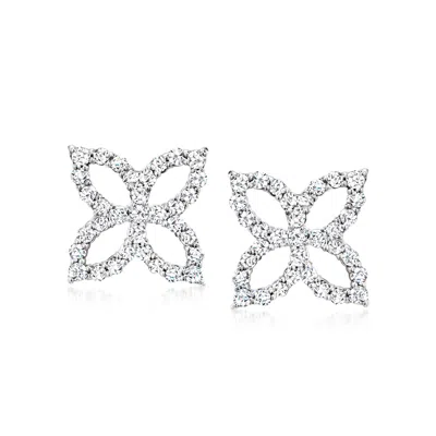 Ross-simons Diamond Open-space Flower Earrings In Sterling Silver In White