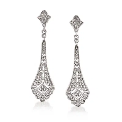 Ross-simons Diamond Openwork Drop Earrings In Sterling Silver In White
