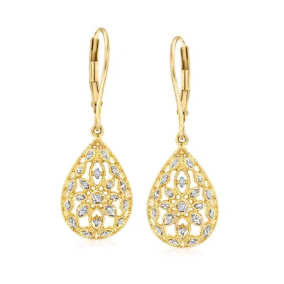 Ross-simons Diamond Openwork Teardrop Earrings In 18kt Gold Over Sterling In White