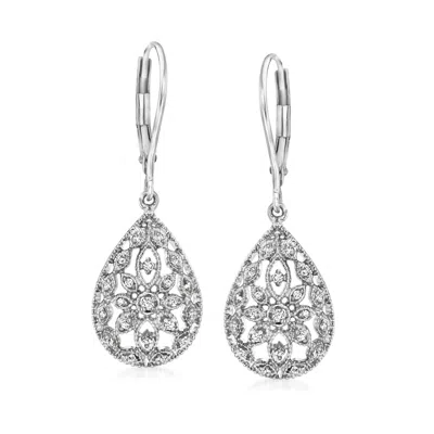 Ross-simons Diamond Openwork Teardrop Earrings In Sterling Silver In White