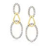 Ross-simons Diamond Oval Loop Drop Earrings In Sterling Silver And 14kt Yellow Gold In White