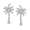 Ross-simons Diamond Palm Tree Earrings In Sterling Silver In White