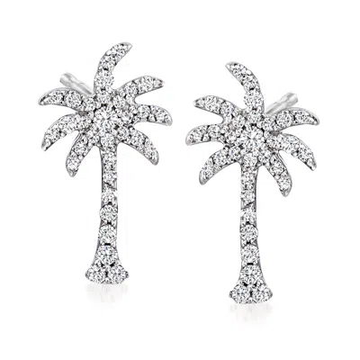 Ross-simons Diamond Palm Tree Earrings In Sterling Silver In White