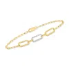 Ross-simons Diamond Paper Clip Link Bracelet In 18kt Gold Over Sterling In Multi