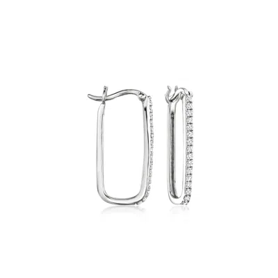Ross-simons Diamond Paper Clip Link Hoop Earrings In Sterling Silver In Metallic