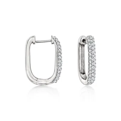 Ross-simons Diamond Paper Clip Link Hoop Earrings In Sterling Silver In White