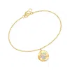 Ross-simons Diamond Paw Print Disc Charm Bracelet In 18kt Gold Over Sterling In Gold
