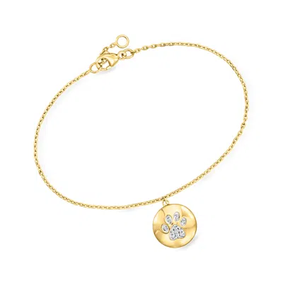 Ross-simons Diamond Paw Print Disc Charm Bracelet In 18kt Gold Over Sterling