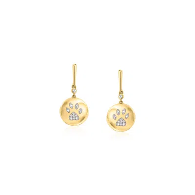 Ross-simons Diamond Paw Print Drop Earrings In 18kt Gold Over Sterling In White