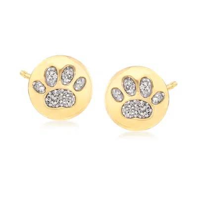 Ross-simons Diamond Paw Print Stud Earrings In 18kt Yellow Gold Over Sterling Silver In White