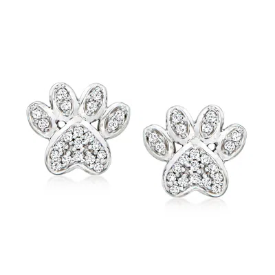Ross-simons Diamond Paw Print Stud Earrings In Sterling Silver In White