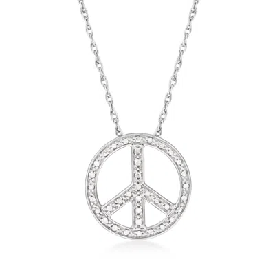 Ross-simons Diamond Peace Sign Pendant Necklace In Sterling Silver In Metallic