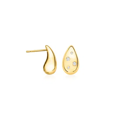 Ross-simons Diamond Puffy Teardrop Earrings In 18kt Gold Over Sterling