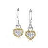 Ross-simons Diamond Removable Heart Charm Hoop Drop Earrings In Sterling Silver And 14kt Yellow Gold In White
