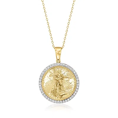 Ross-simons Diamond Replica Liberty Coin Pendant Necklace In 18kt Gold Over Sterling In Multi